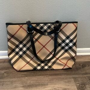 Burberry Beige and Black Checkered Tote Bag